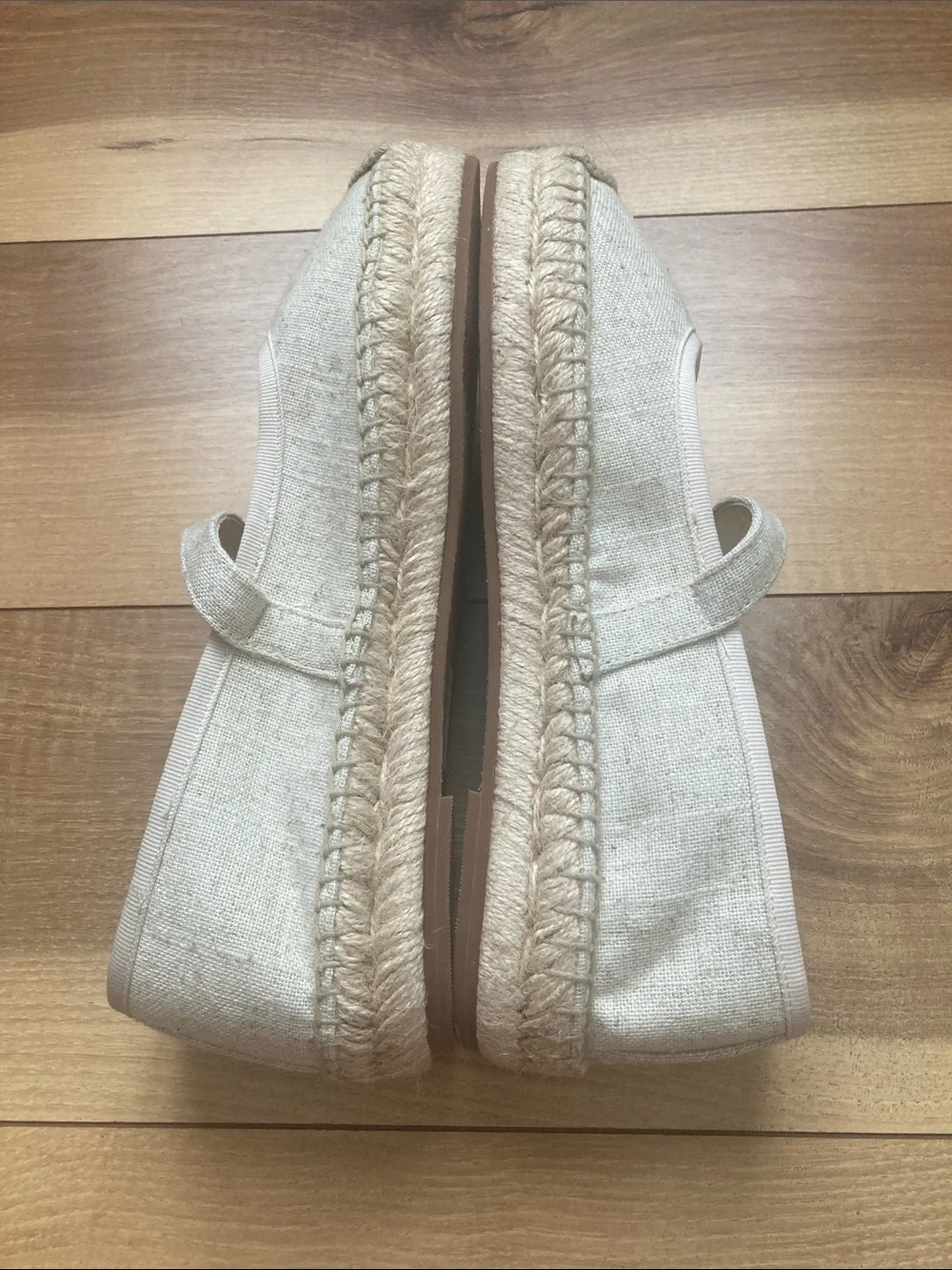 J. Crew Off White Linen Espadrille Mary Shane Flats With Pearl Buckle
